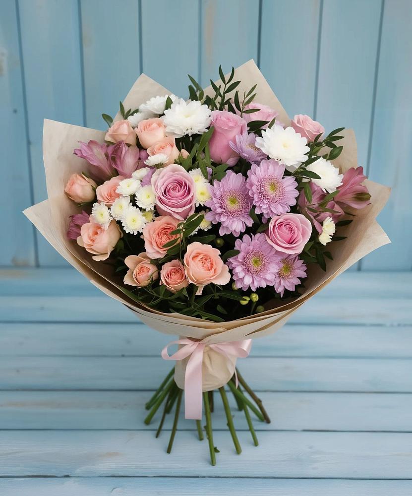Букет цветов из: Хризантемы, Розы и Альстромерии в Ваче