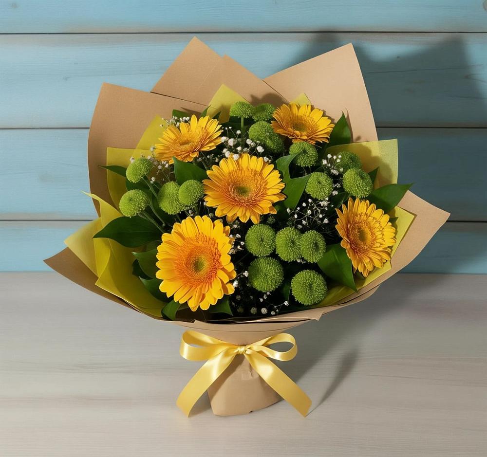 Букет цветов из: Герберы и Хризантемы в Ваче