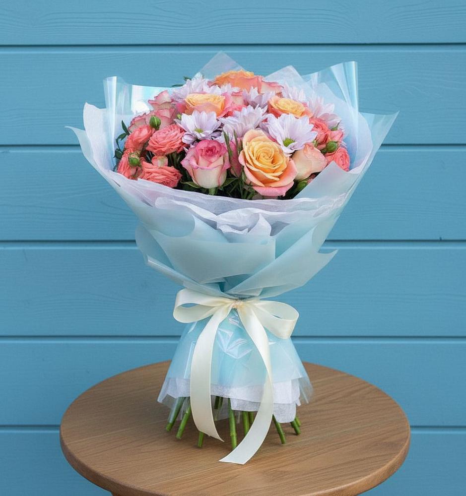 Букет цветов из: Хризантемы и Розы в Ваче