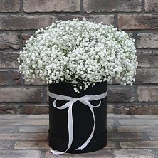 Цветочная композиция из Гипсофила в шляпной коробке в Ваче