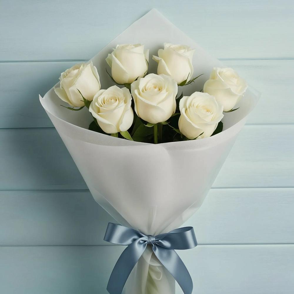 Букет 7 Белых роз Эдлесс Лав в Ваче