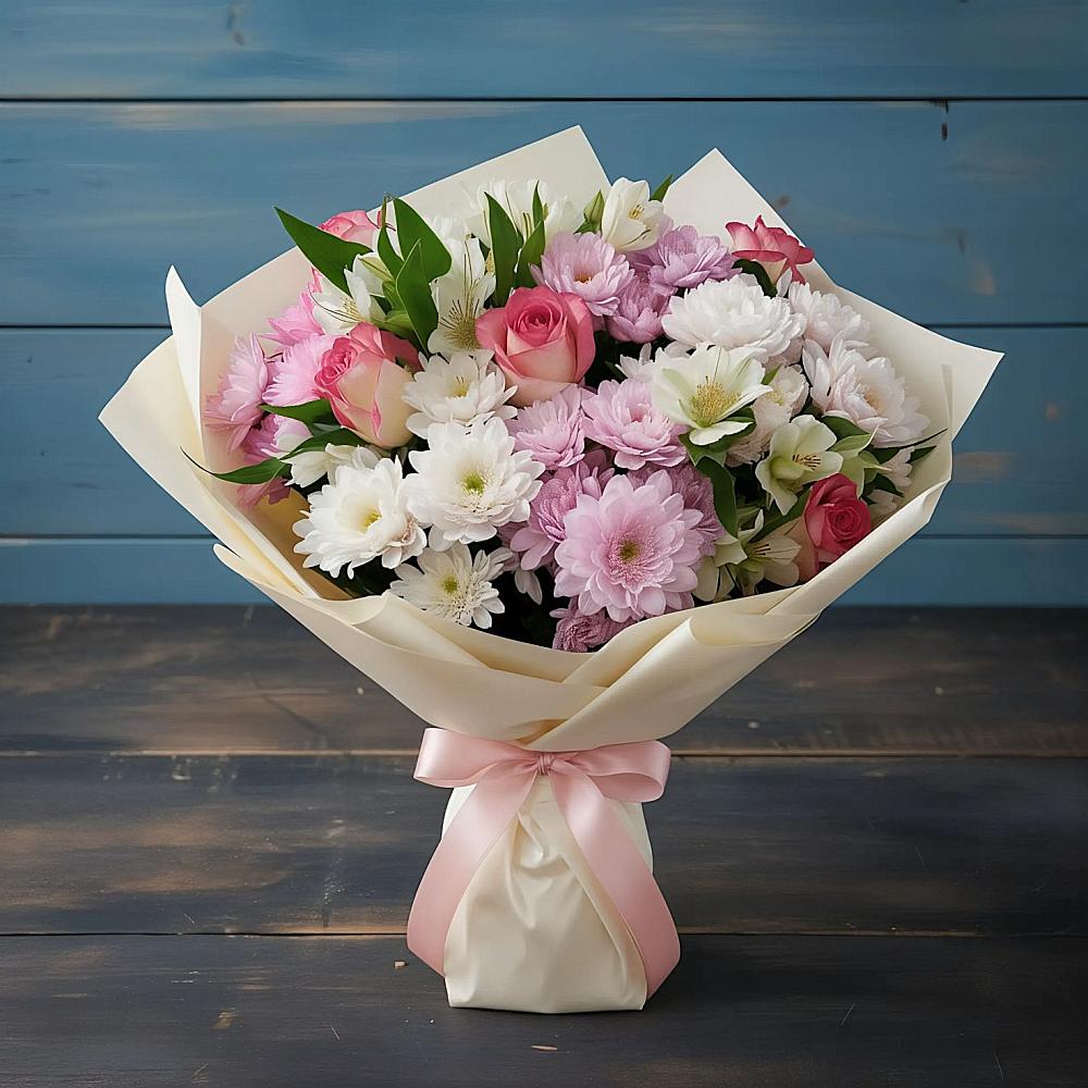 Букет цветов из: Хризантемы, Альстромерии и Розы в Ваче